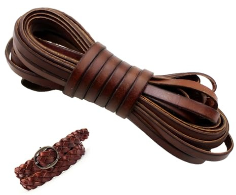 Cordon Cuir Plat Véritable 5mm Largeur 5 Mètres Couleur Rétro Vintage, Lanière Peau Vachette Naturelle pour Fabrication Bijoux Bracelets Colliers Artisanat Bricolage, Fil Souple pour Création Manuelle
