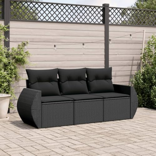 ACAGALA Gartenmöbel Set 3 Teilig mit Stauraum, Polyrattan Sitzgruppe Set mit Kissen & wasserdichte Innentasche, 3 Sitzer Gartensofa, Outdoor Loungemöbel Sitzgruppe Garnitur Set, Schwarz