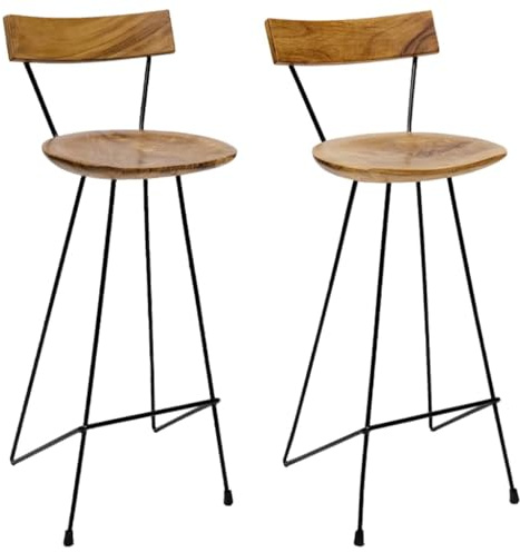 Plumbpyr Barhocker 2 STK Massivholz Teak mit pulverbeschichteten Eisenbeinen 40x40x103 cm rustikaler Barstuhl für Küche und Tresen langlebiger Sitzhocker für Indoor und Outdoor