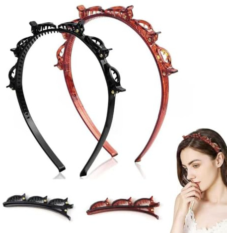 ARYIMYDP Haarreif Damen, Haarreif Mit Klammern Frisurenhilfe, Haarrei Mit Klammern Geflochtene Stirnbänder, Double Bangs Hairstyle Hairpin Twist Clip Stirnband