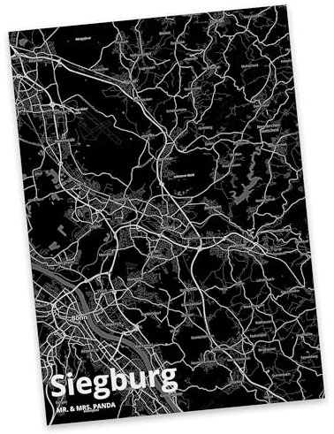 Mr. & Mrs. Panda Postkarte Siegburg - Geschenk, Stadt Dorf Karte Landkarte Map Stadtplan, Ansichtskarten, Dorf, Städte, Stadt, Einladung Geburtstag,
