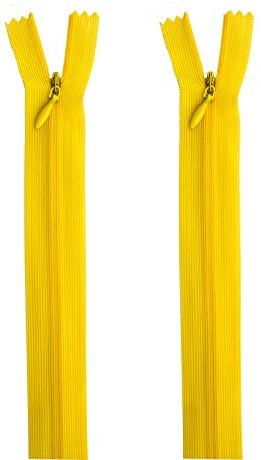 HAND® 2 PCS Yellow Invisible Zipper for Dresses, Skirts, Blouses, Pants etc. - 16 inch (41 cm) Long - Nylon Zip and Metal Zip Head