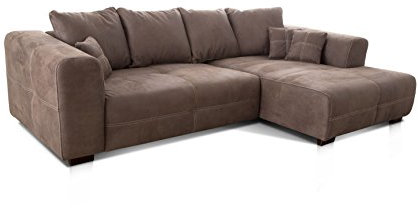 Cavadore Ecksofa Mavericco / XXL Eckcouch Inkl. Rückenkissen und Zierkissen / Longchair rechts / Industrial Style / 285 x 69 x 170 (BxHxT) / Mikrofaser Hellbraun