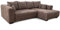 Cavadore Ecksofa Mavericco / XXL Eckcouch Inkl. Rückenkissen und Zierkissen / Longchair rechts / Industrial Style / 285 x 69 x 170 (BxHxT) / Mikrofaser Hellbraun