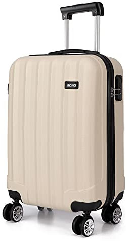 Kono Hartschale Koffer Trolley Leicht ABS 4 Räder Beige Reisekoffer Taschen Gepäck (M)