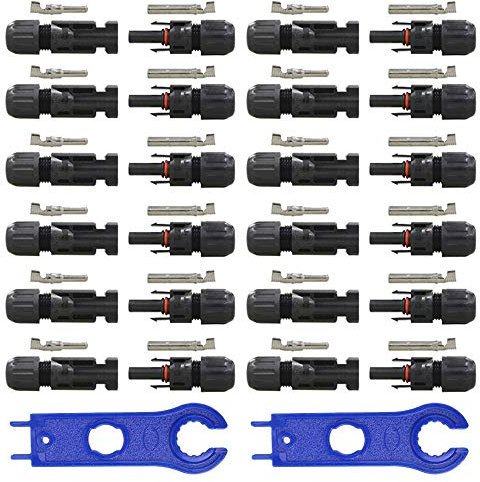 GTIWUNG 12 Paar Solarpanel Stecker,Männlich/Weiblich Solarpanel Kabelstecker,Solar Panel Kabel Anschlüsse Stecker, Photovoltaik Steckverbinder mit Schraubenschlüssel,Schwarz