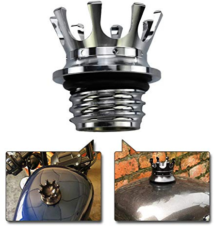 HDBUBALUS King Crown Tankdeckel mit Rechtsgewinde, Billet-Aluminium, passend für Harley Sportster Dyna Touring Road King Softail Trike Freilaufer, FLRT, Chrom