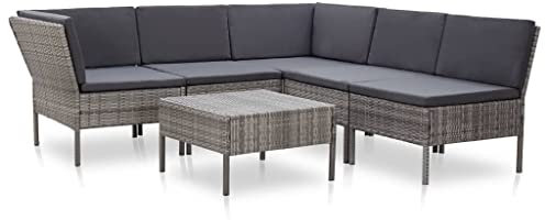 vidaXL Gartenmöbel 6-TLG. mit Auflagen Lounge Möbel Garten Garnitur Sitzgruppe Sofa Gartenset Sitzgarnitur Gartensofa Poly Rattan Grau
