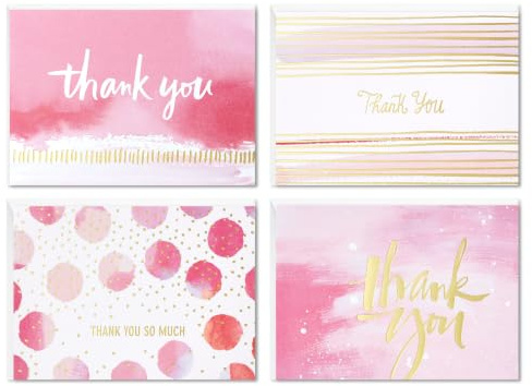 Hallmark Dankeskarten-Sortiment, Rosa und Gold Aquarell (40 Dankeskarten mit Umschlägen für Hochzeit, Brautparty, Babyparty, Business, Abschluss)