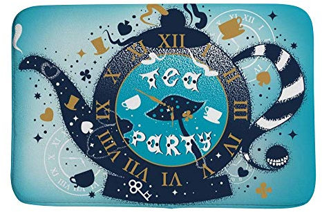 Ruchen Bath Rug Tea Party Teapot Alice In Wonderland Blue Bath Mat Small Area Rug Non-Slip 91×61cm