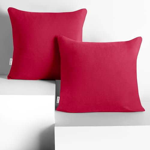 DecoKing 2 Kissenbezüge 50x50 cm Jersey 100% gekämmte Baumwolle Reißverschluss pink Amber
