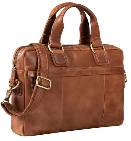 STILORD 'Andrew' Sacoche pour Ordinateur Portable en Cuir Véritable Sac Messager Sac Bandoulière Sac à l'Épaule Vintage, Couleur:Andorra - Marron