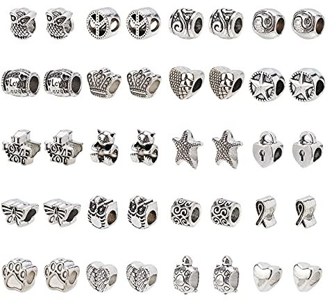 nbeads 200 Stück Tibetische Europäische Perlen Im Tibetischen Stil, Metall Großes Loch Perlen Legierung Abstandshalter Lose Perlen Antik Silber Charms Für Schmuckherstellung