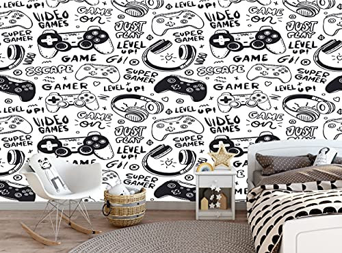 Papier peint photo design jeux vidéo casque joysticks Wall Decor 366 cm x 254 cm Poster géant en papier pour chambre de garçon et enfant