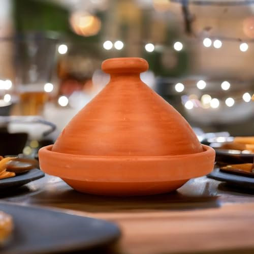 Tajine original du Maroc pour 1 à 2 personnes, Ø 26 cm, fait à la main, fabriqué à la main à Marrakech, sans substances nocives, non émaillé, tajine marocain, pot en argile pour la cuisson