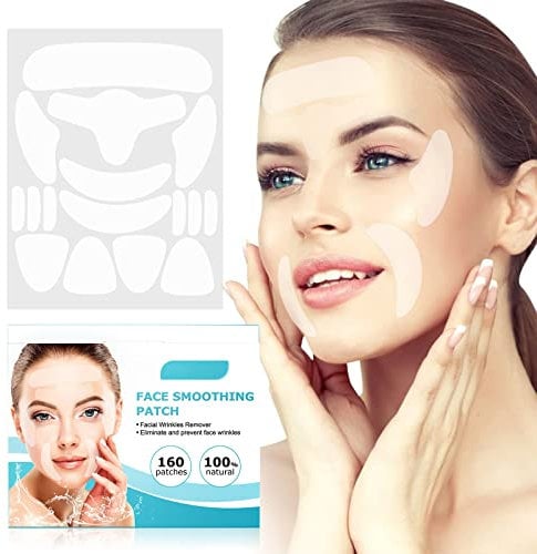 Gesichtsfalten Entferner Streifen, 160 Stücke Anti Falten Pads Facial Patches Gesichtsfalten Pflaster zum Glätten von Augen Mund oder Stirnfalten für Gesicht 10 Blätter