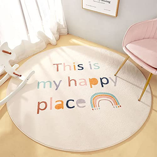 MEIFEISEWU runder Teppich, weicher, waschbarer Kinderzimmerteppich Flauschiger Kinderzimmerteppich mit Regenbogenmuster Schlafzimmerteppich für Jungen und Mädchen