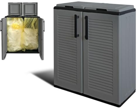 Mülltrennsystem 2Fach Mülltonnenbox 2 Fächer Müllsackständer mit Deckel 2er Garten Schrank Müllbox Trennsystem Müll Abfall & Recycling Sack