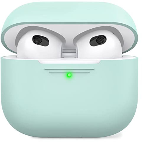 AHASTYLE AirPods 3 Hülle Silikon Schutzhülle und Haut Case [Front-LED Sichtbar] [Kabelloses Laden] Kompatibel mit AirPods 3 2021 (Ohne Karabiner, Minzgrün)