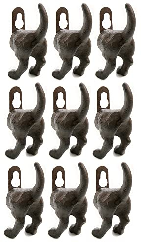 Annastore 9 x Wandhaken Hund aus schwerem Gusseisen im Antik-Look 8,5 cm