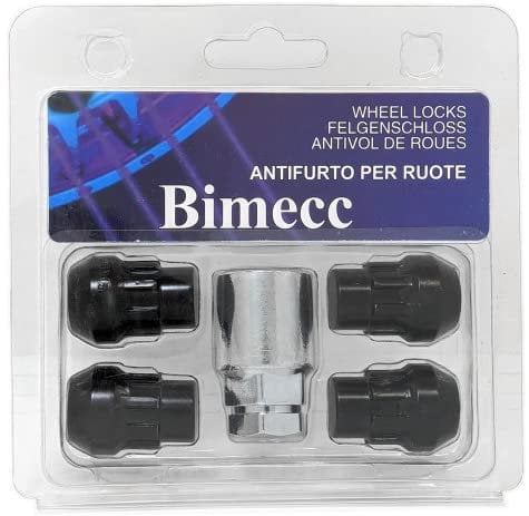 Bimecc Alloy Wheel Locking Nuts - Fits Ford | Honda | Mazda | Mitsubishi | Toyota - M12x1.5 - Tapered - Black