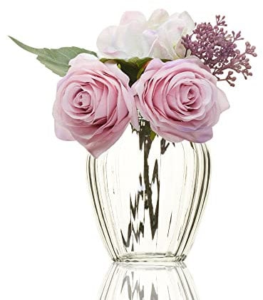 Wrenbury Jarrón pequeño de cristal para flores de 11 cm, mini jarrón individual para decoración de mesa, recipiente estriado vintage para el día de la madre