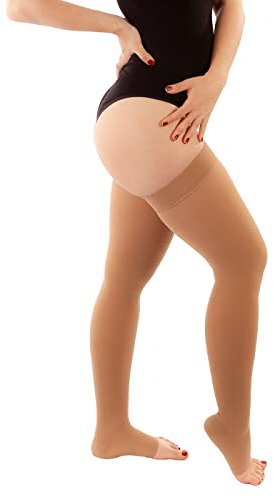 RIEMTEX Kompressionsstrümpfe Klasse 2 CCL2 Stützstrümpfe Damen und Herren Offene Spitze schwarz und beige Classic Serie 7230 (Größe 7, Beige)