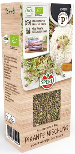 Sperli Keimsprossen Saat Pikante Mischung 85028, Keimsprossensaat | Würzig-scharfe Sprossen aus Mungbohnen, schnelle Ernte in 3–5 Tagen, für Microgreens & Küche, ganzjährig anbaubar