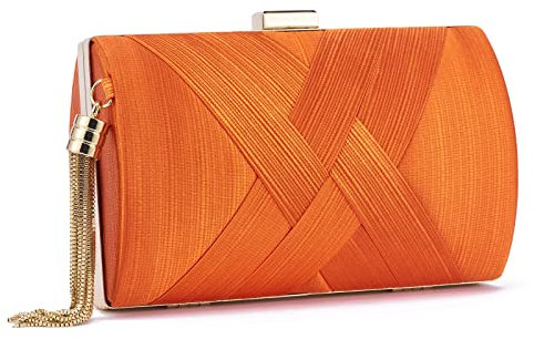 WEIMZC Damen-Clutch, Abendtasche, Fransen, Abendhandtasche, Dame, Party, Hochzeit, Clutch, Geldbörse, Kette, Schultertasche, Umhängetasche, Orange/Abendrot im Zickzackmuster (Sunset Chevron)