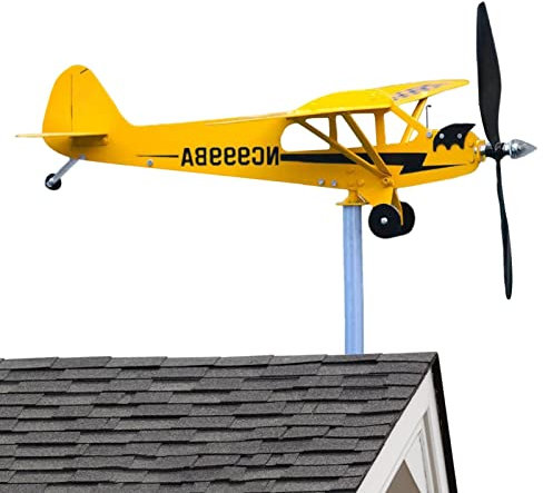 smashing Carillón de viento de avión, hecho a mano, veleta de avión | Piper J3 Cub Avión – Regalos para los amantes de los vuelos, decoración de veletas de metal