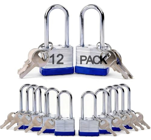 SEPOX® Heavy Duty Outdoor Padlock Keyed-Alike 58mm Extra Long Shackle 12PK | for Gate Shed Fence Truck Toolbox Locker Lock Body All Weather 40mm, 12PC Padlock with 24 Same Keys, Hardened Steel, Anti-Cut