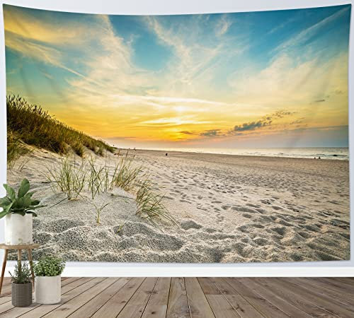 LB Wandteppich Tropischer Strand Wandtuch Sonnenuntergang an der Küste auf dem Meer Wandbehang Sommerliche Insellandschaft Tapisserie für Wohnzimmer Schlafzimmer Wohnheim Wanddeko,235x180cm
