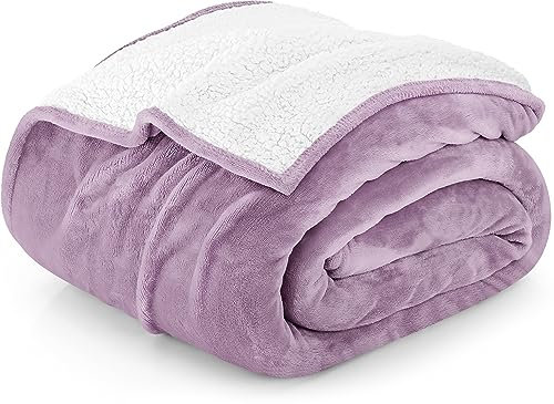 Utopia Bedding Sherpa Decke California King Size [Flieder, 260 x 244 cm] – 480 g/m² dicke, warme Plüsch-Fleece, Wendedecke für Bett, Sofa, Couch, Camping und Reisen