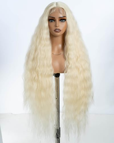 Style Icon 102cm Super lange lockige Lace Front Perücke für Damen 613 Weiß T-Part mit Baby Haar synthetischer hitzebeständiger Faser bohemische wellige