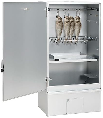 Festnight Räucherofen mit Holzspänen Räucherkammer Räuchertonne Verzinkter Stahl Meat Smoker Gasbrenner Räucherofen Schublade mit Griff Für den Außenbereich geeignet 44,5x29x83 cm Verzinkter Stahl