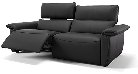 Sofanella Leder 3-Sitzer Merida - Hochwertige Dreisitzer Couch italienisches Design - Designer Ledersofa mit Relax-Sitzverstellung - Schwarz - Schwarz