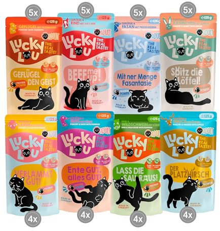 Lucky Lou Adult Mix-Paket Katzenfutter nass - 36 x 125g - hochwertiges Katzenfutter mit viel Protein - Nassfutter getreidefrei & ohne Zucker