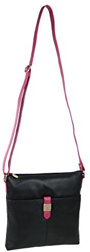 Gigi Damen Umhängetasche aus weichem Leder, Schwarz/Magenta/Knochen, Medium