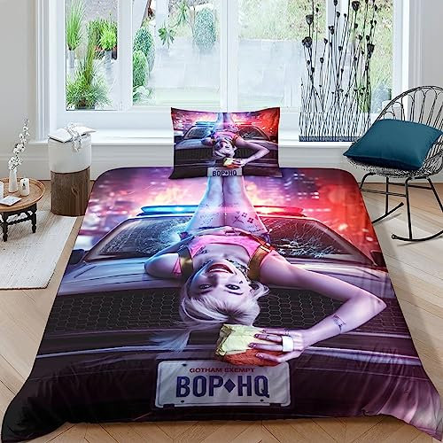 GIOSBR Harley Quinn 3D Gedruckter Für Kinder Mädchen Jungen Bettbezug Set Bettwäschegarnitur Und Kissenbezüge Reissverschluss Weich Microfaser Bettwäsche 2 Teilig Single(135x200cm)