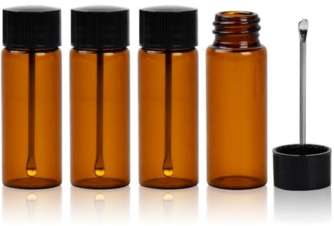 Bezavea 4-Pack Bottles with Spoon, Brown Glass Sample Vials, Waterproof Small Glass Bottles for Outdoor Travel