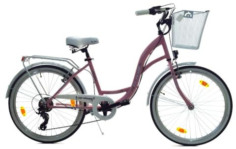 T&Y Trade 24 Zoll Kinder City Mädchen Fahrrad Mädchenfahrrad Rad Bike Beleuchtung STVO Reflex Pink mit Weiß 6 Gang