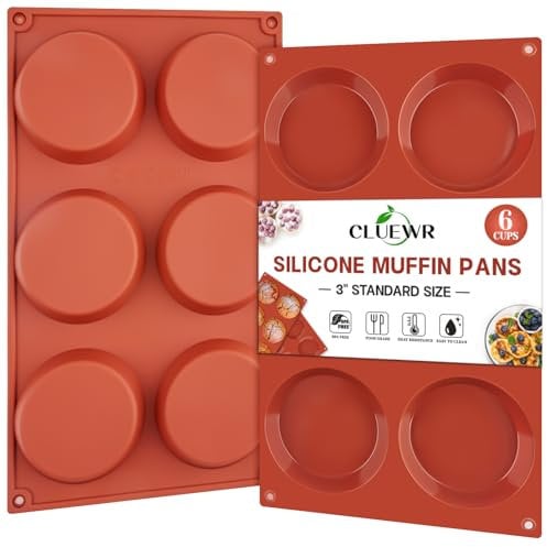 Silicone Muffin Top Pans, 3 Inches Non-Stick Egg Molds for Breakfast Sandwiches Round Molds for Baking Egg Bites, English Muffins, Tarts, Whoopie Pies, 2 Pack, 6 Cavity
