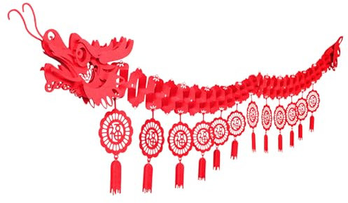 Décoration de dragon, bannière de dragon du Nouvel An, guirlande de dragon chinois à suspendre, fleur d'intérieur avec 12 breloques porte-bonheur, décorations de dragon chinois pour décorations de