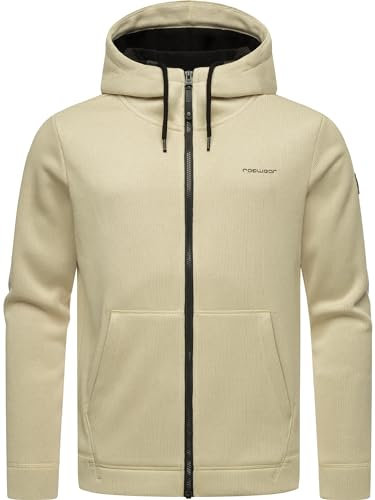 Ragwear Herren Übergangsjacke Strickjacke leichte Jacke aus Feinstrick kurz mit Kapuze Fabian Ecru Gr. M