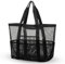 ONCCI Strandtasche Damen Strandtasche XXL Familie, Mesh Beach Bag Shopper Damen Tote Bag für Strand Reisen Einkaufen Picknick und Alltag (Schwarz)