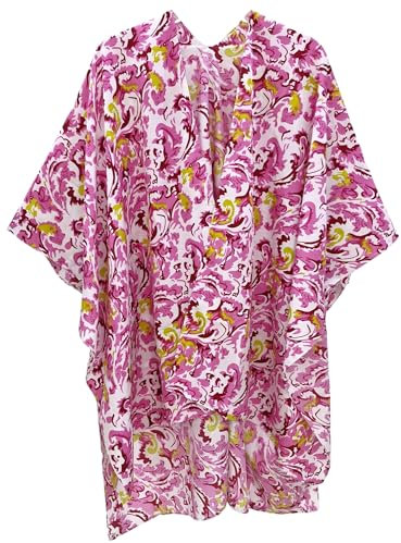 Elu Costume da bagno da donna, kimono, cardigan, casual, con stampa floreale bohémien, Rosa Bianco Lime Floreale 29, Taglia Unica