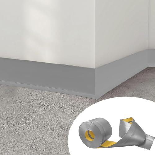 Hengrongshen Plinthe Souple PVC Autoadhésive 50 mm x 20 mm x 18 m, Imperméable Anti-Moisissures Résistante à l'Huile, pour Cuisine Salle de Bain Chambre Garage (Gris)