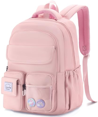 VASCHY Cartable Fille Primaire, Sac à Dos 18 L Léger Multi-poches Rose | Sac A Dos Enfant Rembourré Respirant,Cartable CP 6 - 12 Ans,RéSistant à L'Eau,Grande Capacité Pour Format A4,30 × 14 × 44 cm