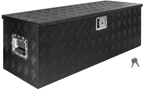 Trucky Truckbox Aluminium Abschließbar Deichselbox Alu Kiste Anhängerbox | Modell D160, 109x40x38cm, Schwarz, Robustes Riffelblech, Auto, Hobby, Werkstatt