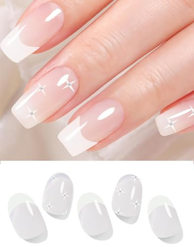 Wahrshei Nagelfolien | 20 pcs French Stars Nagelfolie Selbstklebend | UV Gel Nagelfolie | Gel Nail Stickers, Gellack Wraps für Nagel
